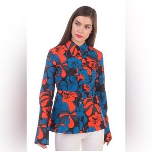 MARNI Floral Long Sleeve Top - Maroon and Blue size 42 or medium